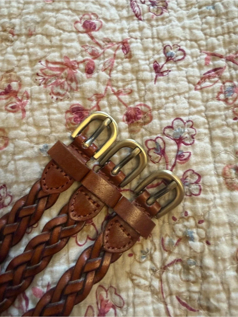 Vintage Braided Triple-Wrap Brown Leather Waist Belt - Unbranded